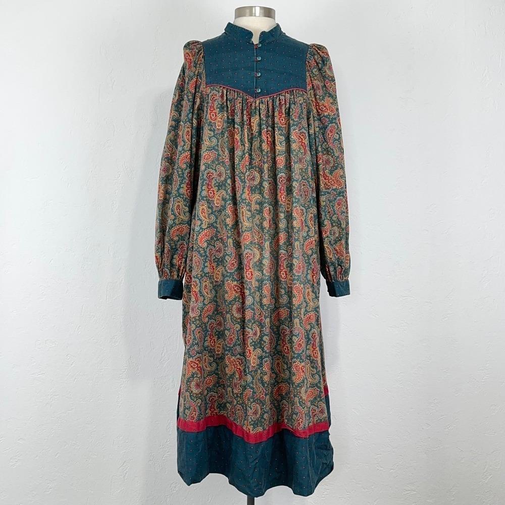 Vintage J Jill Cottagecore Prairie Peasant Midi Dress Sz XL Paisley Cotton